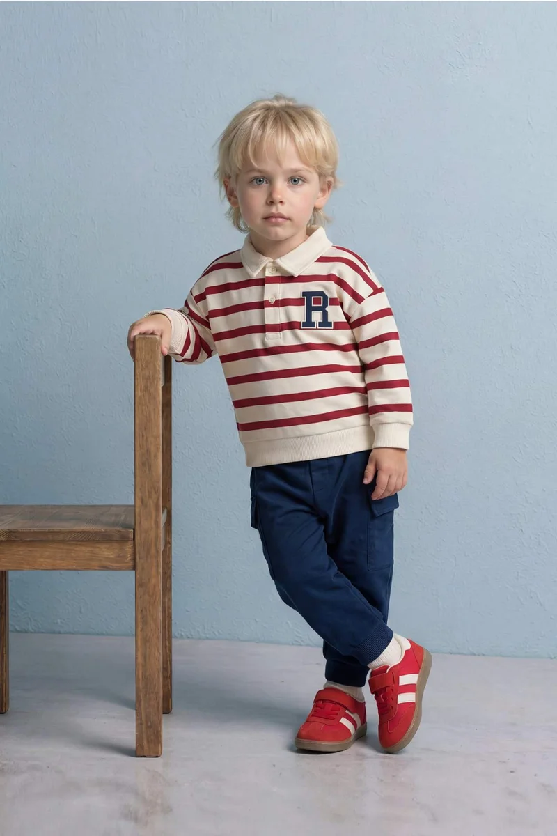 ديفاكتو Baby Boy Striped Sweatshirt and Trousers 2 Piece Set