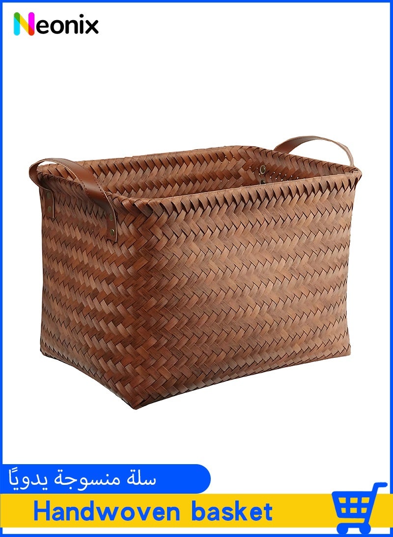 Neonix Handwoven storage basket, large rattan laundry basket, storage rack with blanket organiser and wicker wardrobe basket, large bathroom storage rack (brown) - Image 1