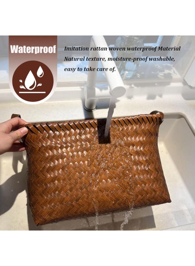 Neonix Handwoven storage basket, large rattan laundry basket, storage rack with blanket organiser and wicker wardrobe basket, large bathroom storage rack (brown) - Image 5