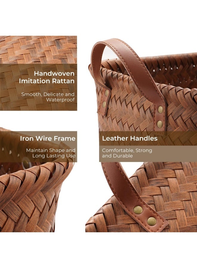 Neonix Handwoven storage basket, large rattan laundry basket, storage rack with blanket organiser and wicker wardrobe basket, large bathroom storage rack (brown) - Image 4