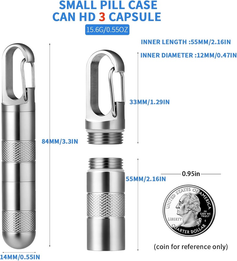 TISUR Medium Titanium Pill Case, Titanium Keychain Pill Holder Travel Pill Box Container Multitool EDC Every Day Carry for Men (Gray Titanium Medium - 2.16 inch) - Image 3