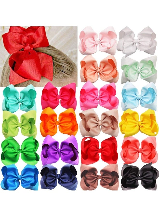 DeD 20 Pcs 8" Hair Bows Clips Boutique Grosgrain Ribbon Big Large Bows Alligator Hair Accessories For Baby Girls Teens Kids - Image 1