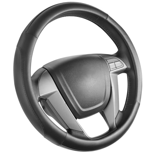 SEG Direct Car Steering Wheel Cover Small Size for Prius Civic Model 3 Model Y Camaro Rogue with 14-14 1/4 inches Outer Diameter, Black Microfiber Leather - Image 1