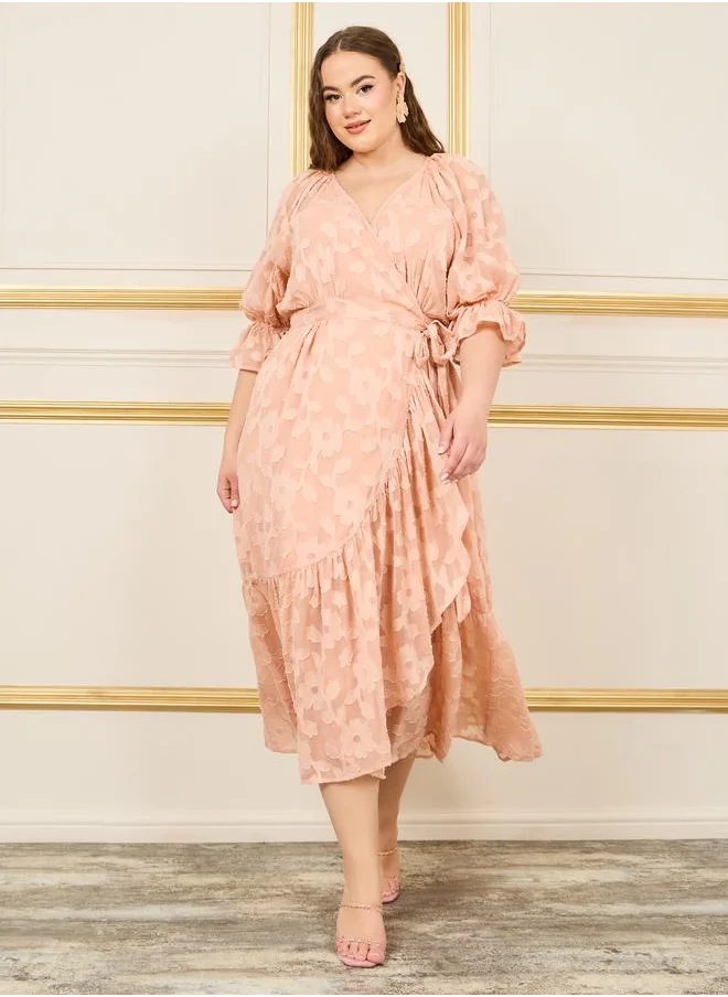 ستايلي Plus Floral Burnout Texture Wrap Maxi Dress