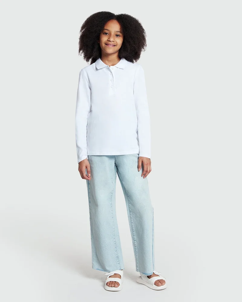 Ovs Girls’ Long Sleeve Polo In White – Classic