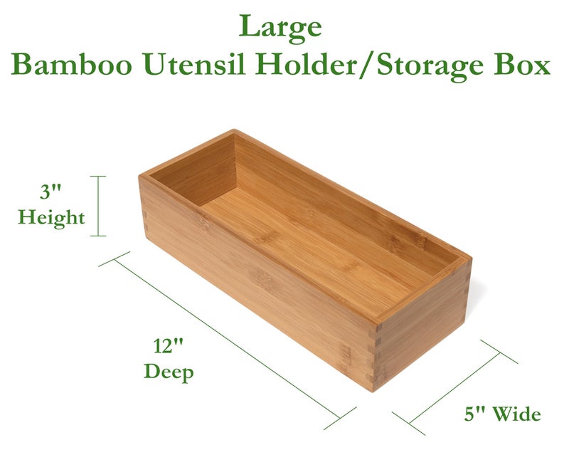 Lipper International Bamboo Utensil Holder Storage Box for Cooking Tools, Makeup, or Office Supplies, 5" x 12" x 3" - Image 2