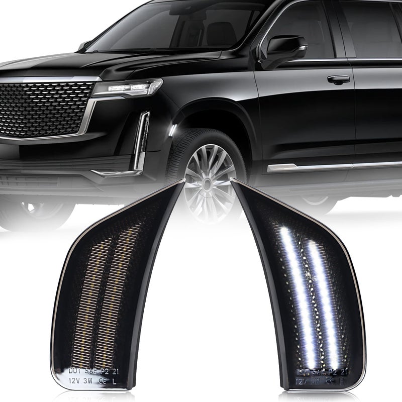 Smoked Lens LED Side Marker Lights for 20212024 YukonDenaliTahoeEscaladeSuburbanEscalade ESV White Front Turn Signal Lamps 2PCS