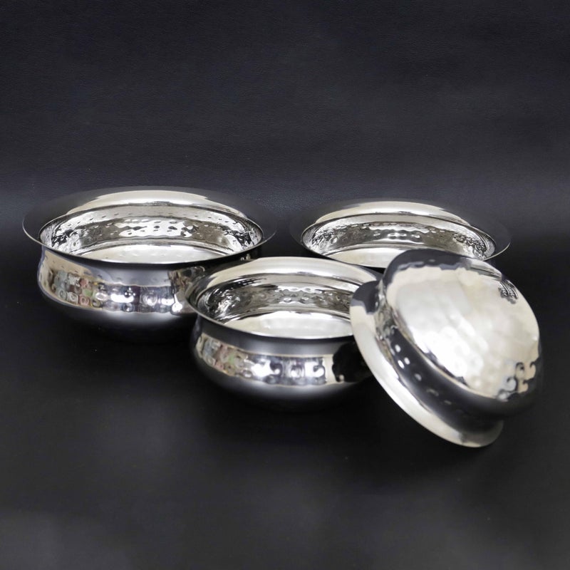 Spillbox Stainless Steel Kitchen Utensils Cooking Serving Tope Set|Handi Set|Urli |Serveware|Tope|Patila|Tope Set|Cookware Bowl- Hammered Briyani Handi (Medium) - Image 3