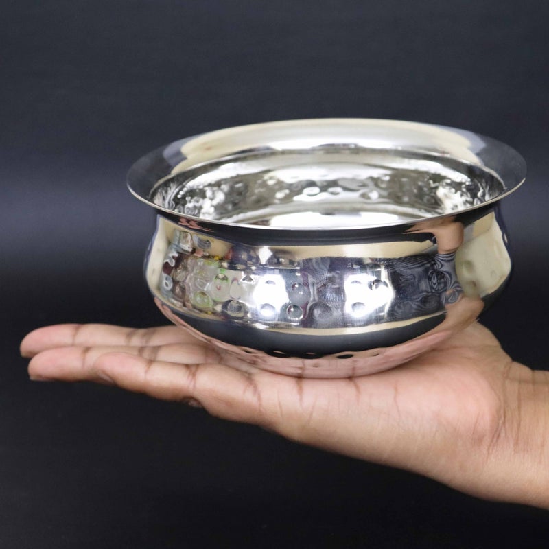 Spillbox Stainless Steel Kitchen Utensils Cooking Serving Tope Set|Handi Set|Urli |Serveware|Tope|Patila|Tope Set|Cookware Bowl- Hammered Briyani Handi (Medium) - Image 2