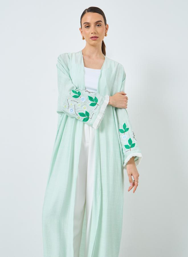 Take Two Styli Floral Embroidery Open Front Abaya - Image 3