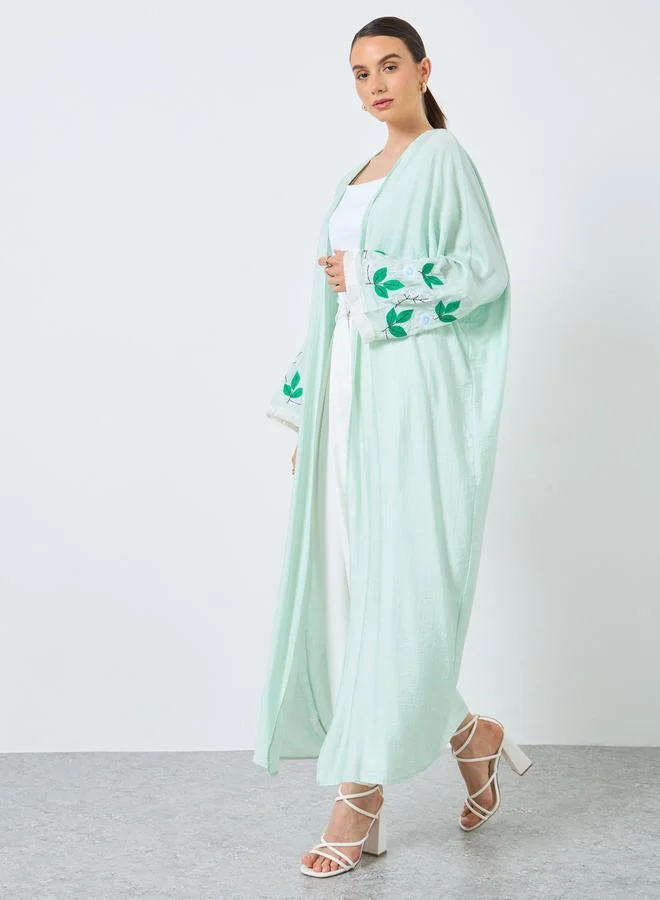 تايك تو Take Two Floral Embroidery Open Front Abaya