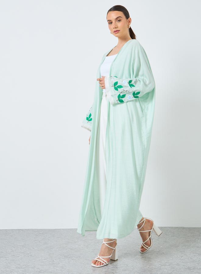 Take Two Styli Floral Embroidery Open Front Abaya - Image 1