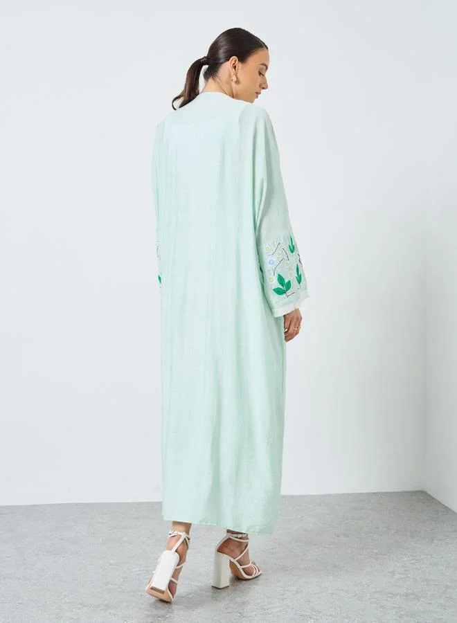 تايك تو Take Two Floral Embroidery Open Front Abaya
