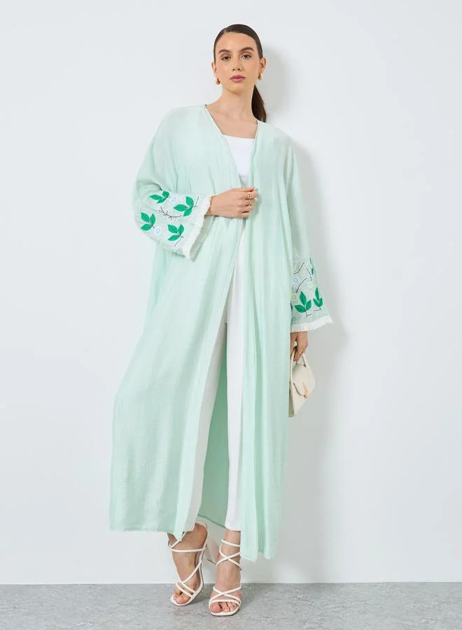 تايك تو Take Two Floral Embroidery Open Front Abaya