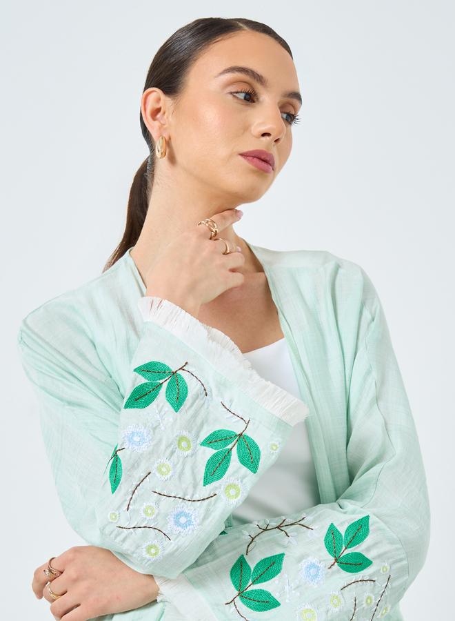 Take Two Styli Floral Embroidery Open Front Abaya - Image 4