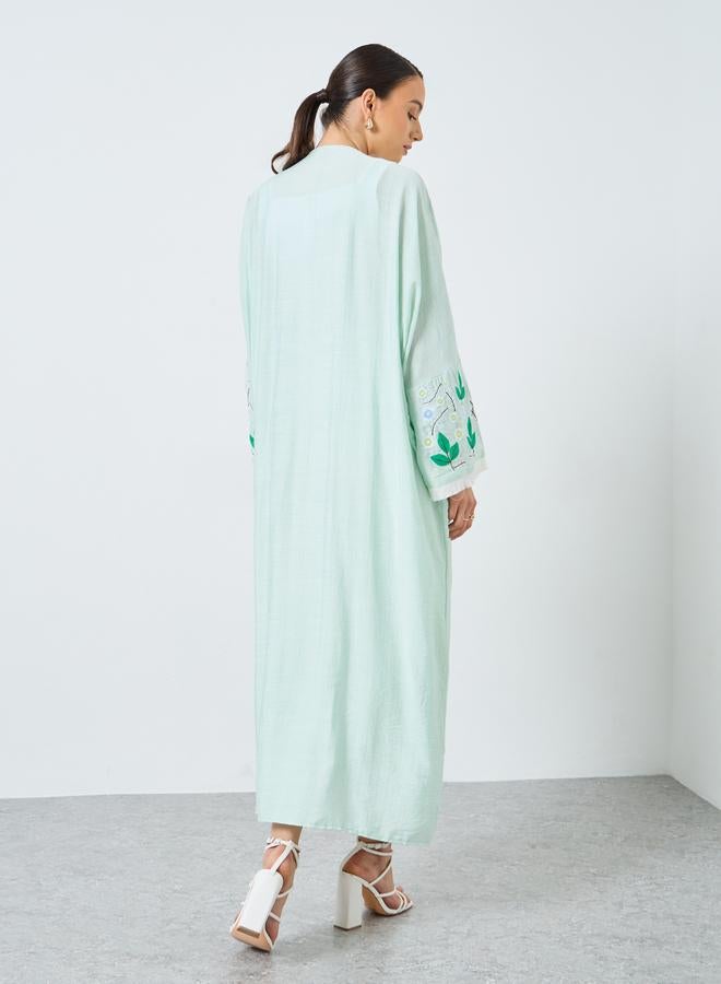 Take Two Floral Embroidery Open Front Abaya - Image 5