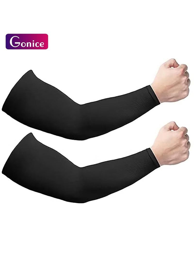 Gonice 2 Pairs Sun UV Protection Cooling Arm Sleeves, for Men & Women, UPF 50 Arm Cover, Arm Sun Sleeves Compression UV Protection Cooling, Cycling, Driving, Golf, Running (Black) - Image 1