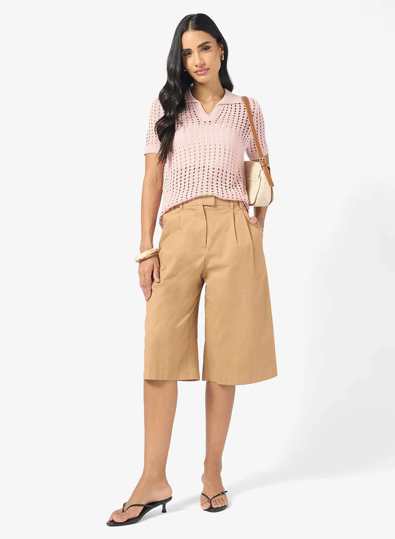 Ginger Knitted Openwork Collared Top