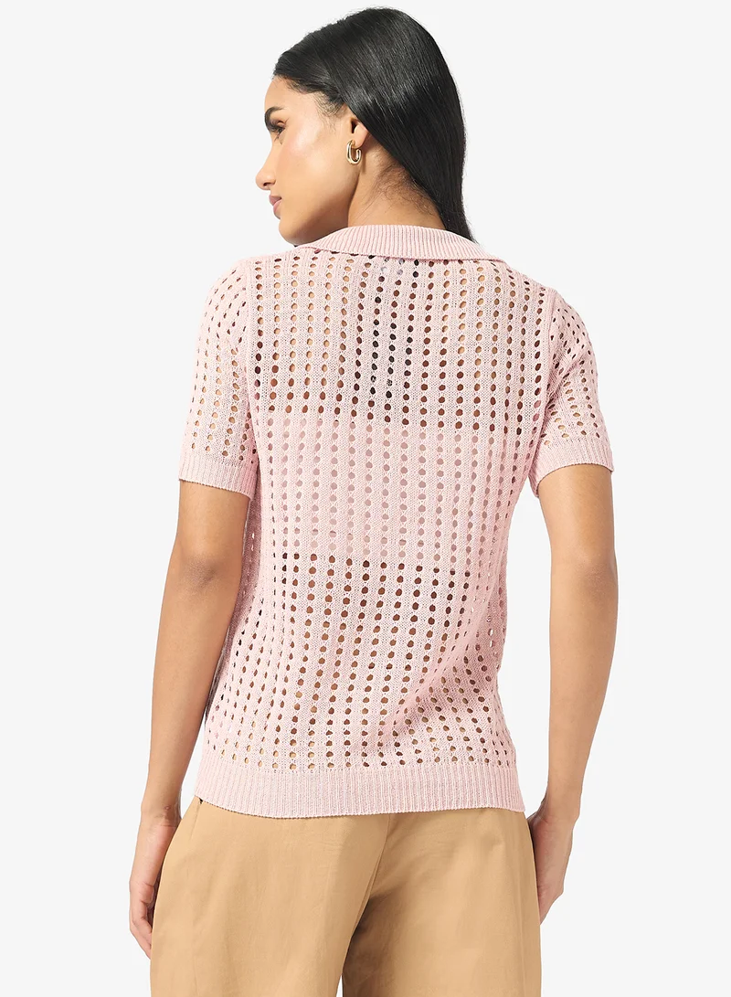 Ginger Knitted Openwork Collared Top