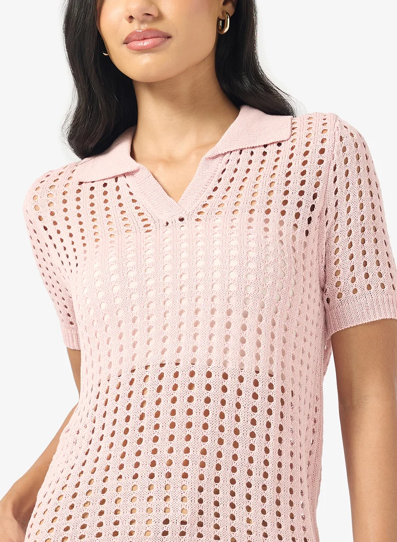 Ginger Knitted Openwork Collared Top