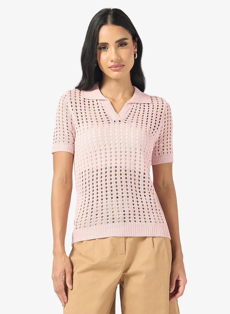 Ginger Knitted Openwork Collared Top