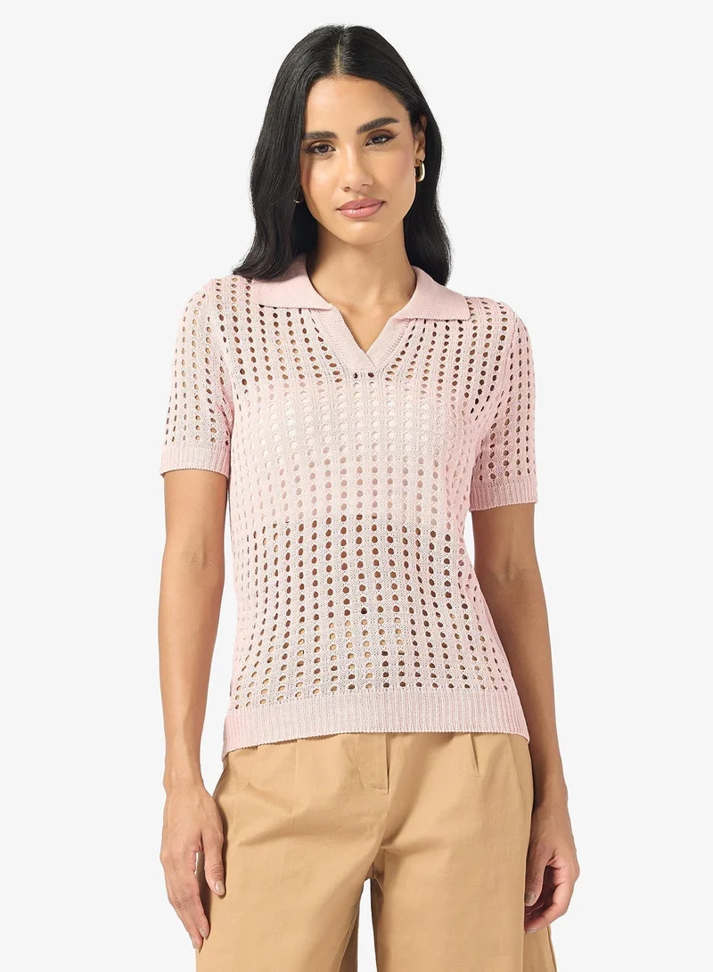 Ginger Knitted Openwork Collared Top