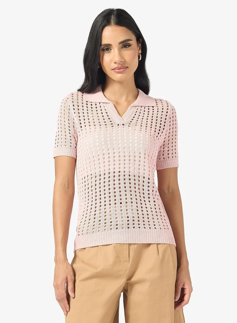 جينجر كنزة محبوكة بياقة مفتوحة