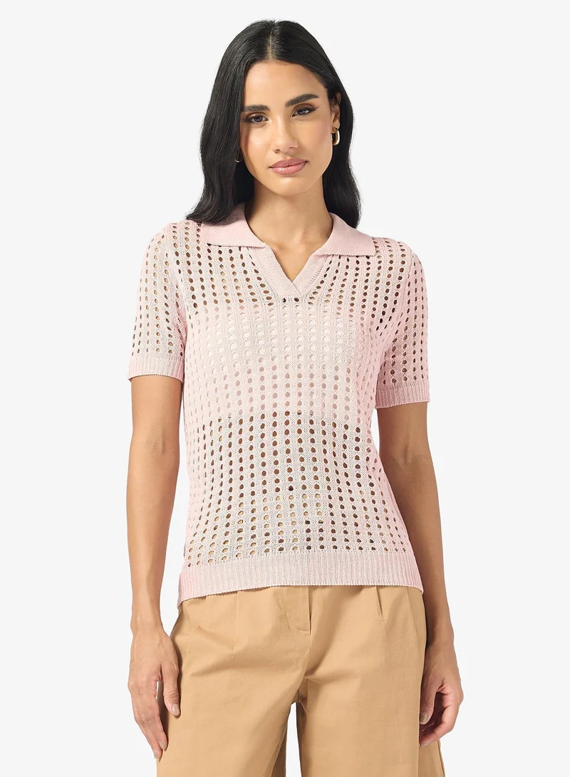 جينجر كنزة محبوكة بياقة مفتوحة