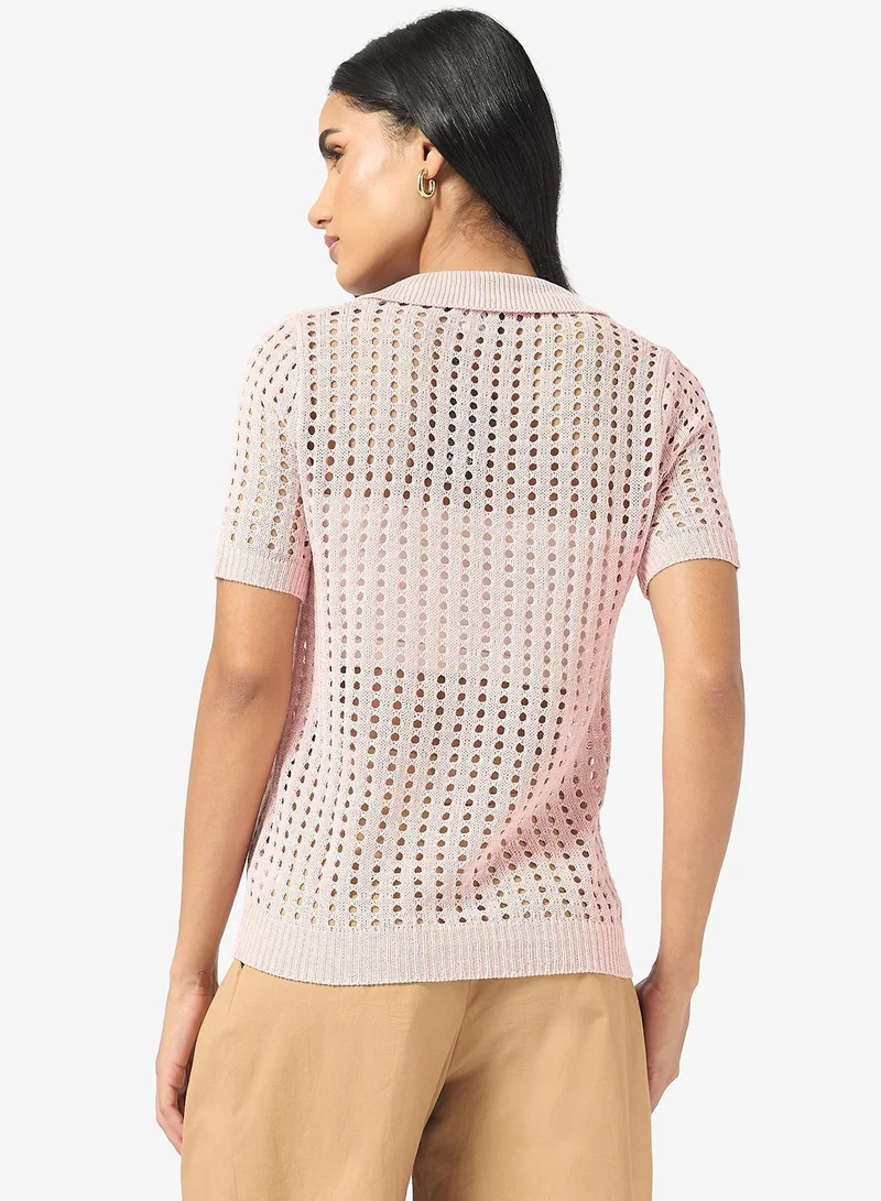 Ginger Knitted Openwork Collared Top