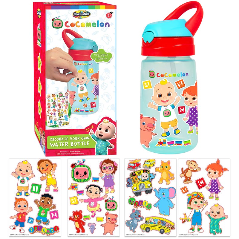 Creative Kids Creative Kids Cocomelon Decorate Your Own Water Bottle BPA Free with 4 Sheets of Stickers  LeakProof PopUp Spout Cover  Easy to Grip School or Travel Bottle Gift for Boys  Girls Age 3