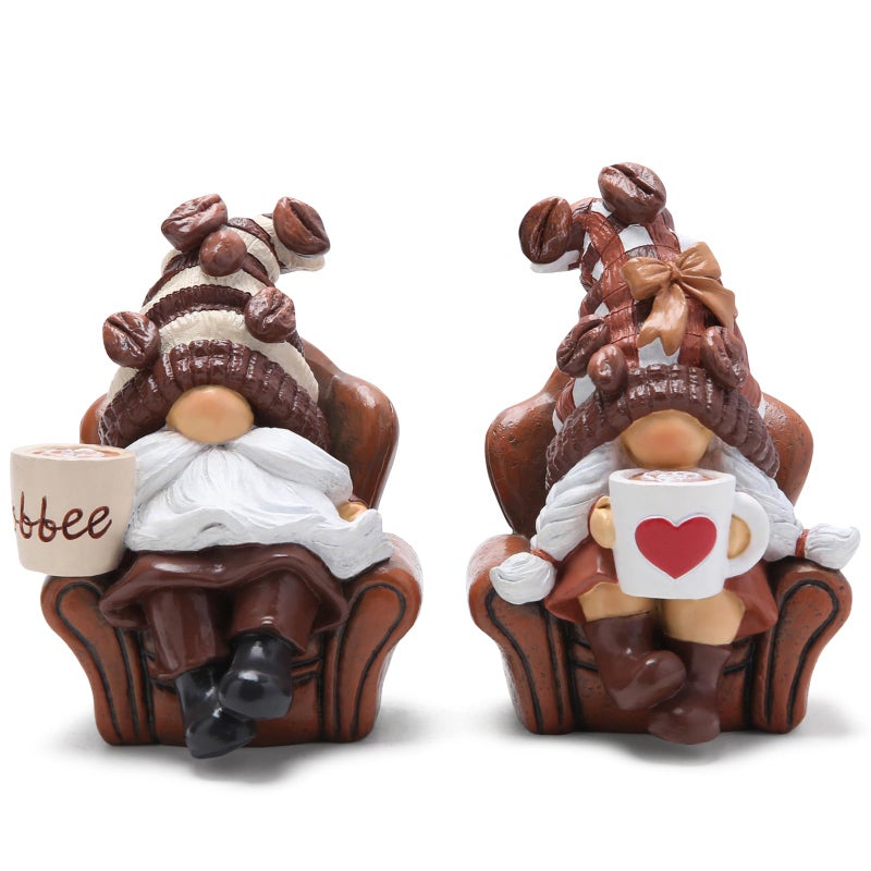 Hodao 2PCS Coffee Gnomes Coffee Bar Decor Accessories Spring Summer Swedish Tomte Elf Dwarf Figurines Gift Tasteful Company on The Couch Indoor Home Decorations