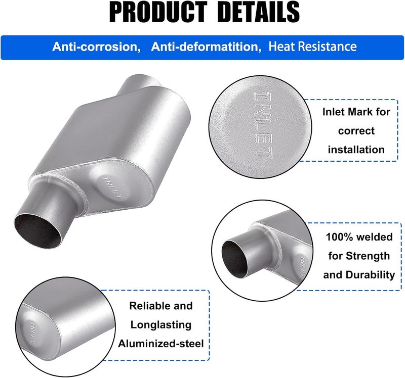 Floshine Universal Mufflers,Performance Automotive Exhaust Muffler，Single Chamber 2.25 inch inlet/2.25 inch outlet FH72441 - Image 3