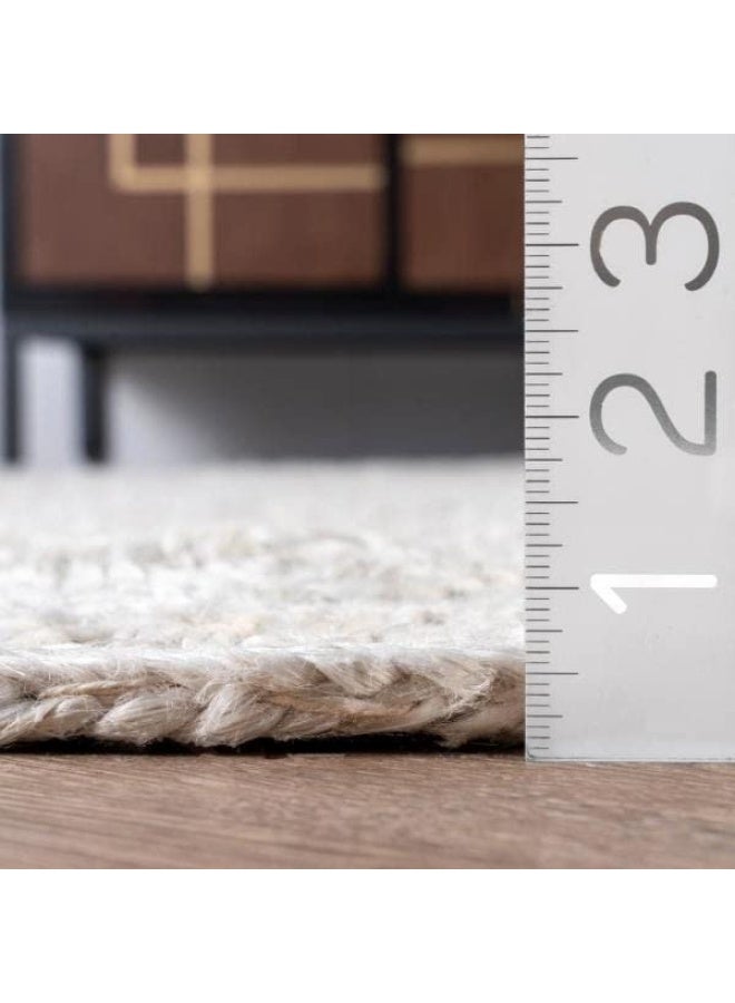HANDPICKED FURNITURE Jute Wool And Cotton White Round Carpet Ultra Soft Area Carpets For Bed Room Living Room And Dining Room Anti-Slip Floor Carpets Easy To Clean Made In Turkey 90X90Cm - Image 2