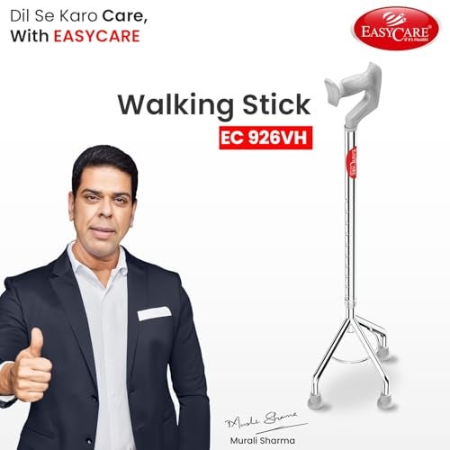 EASYCARE® Premium Walking Stick | Lightweight Aluminium with 10 Height Levels Adjustable | Ergonomic Handle, Anti-Slip Base | Support for Old Age Seniors, Men, Women & Patients (High Rise 3 Legs) - Image 2