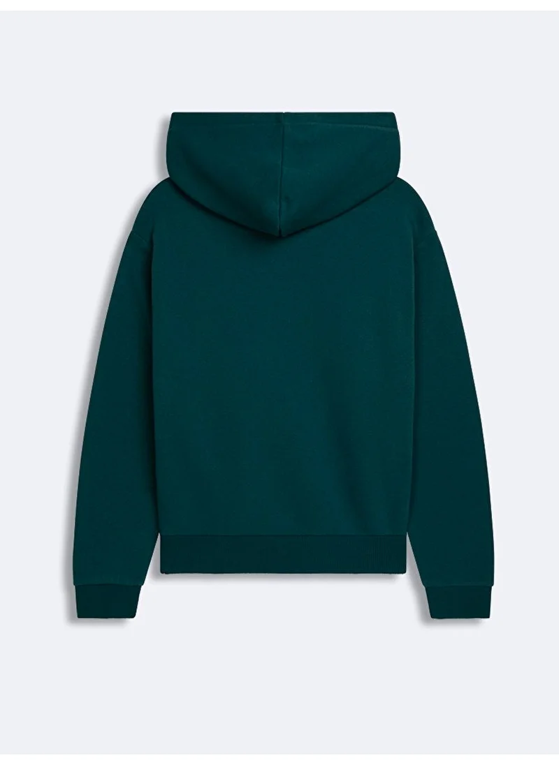 LTB Printed Hooded Zipperless Regular Fit Green SweatShirt