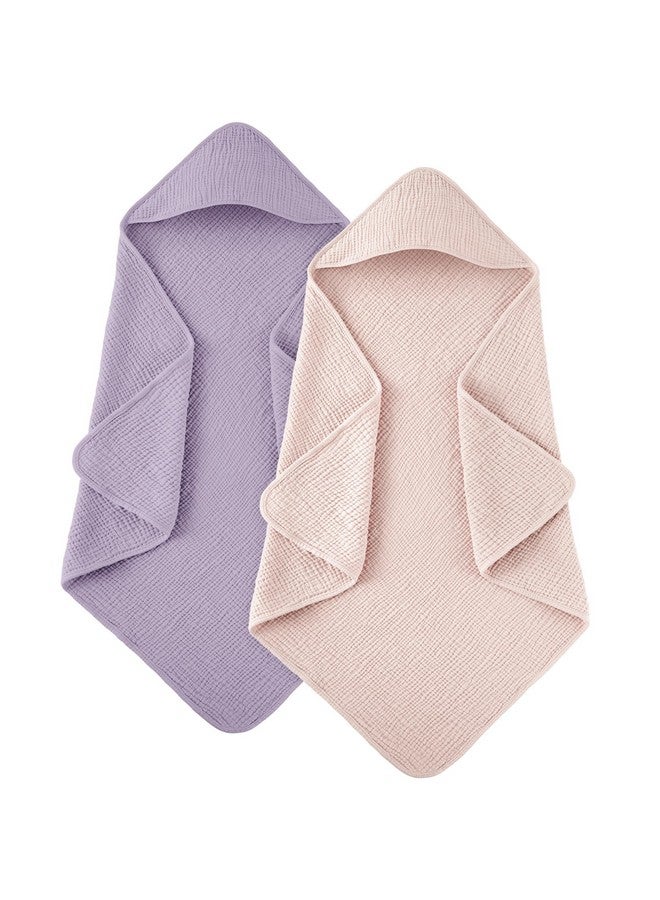 Susurration Hooded Baby Towels for Newborn 2 Pack 100% Muslin Cotton Towel for Babies，Highly Absorbent and Newborn Essential 30x30 Inch Pink&Purple - Image 1