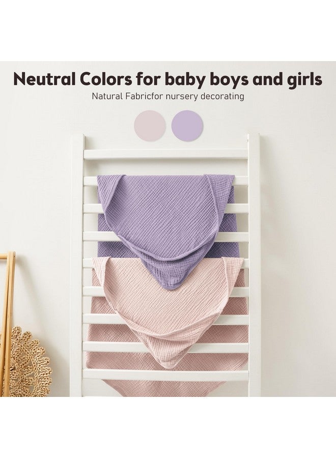 Susurration Hooded Baby Towels for Newborn 2 Pack 100% Muslin Cotton Towel for Babies，Highly Absorbent and Newborn Essential 30x30 Inch Pink&Purple - Image 4