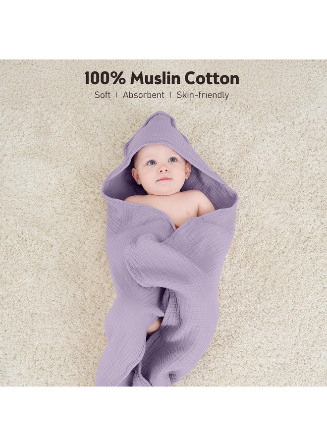 Susurration Hooded Baby Towels for Newborn 2 Pack 100% Muslin Cotton Towel for Babies，Highly Absorbent and Newborn Essential 30x30 Inch Pink&Purple - Image 3