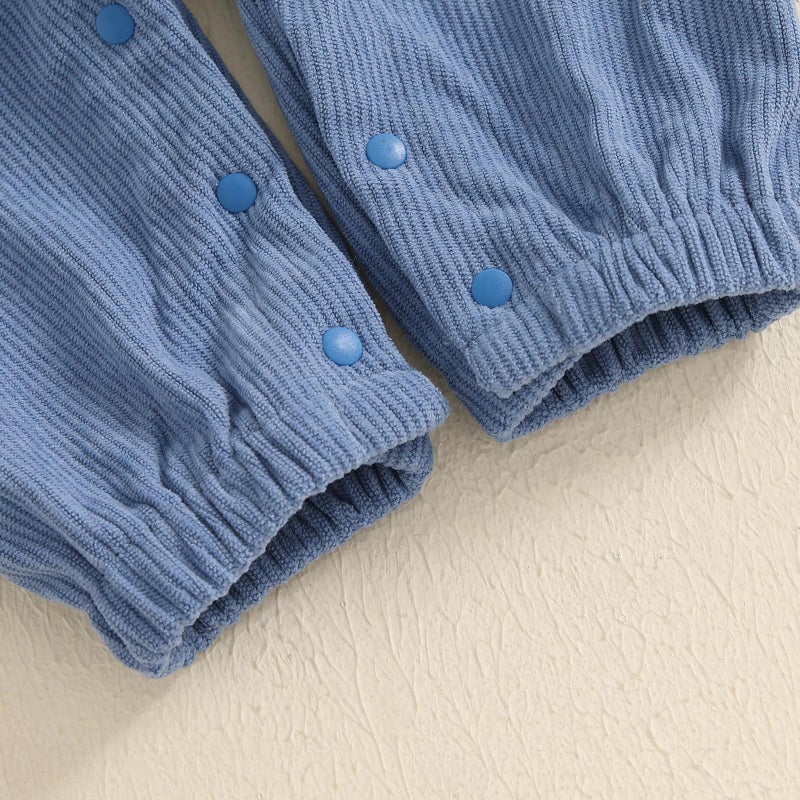 Lamuusaa Toddler Baby Boy Birthday Outfit Sleeveless One Embroidery Birthday Romper Corduroy Jumspuit Cake Smash Outfits (Blue, 6-12 Months) - Image 5