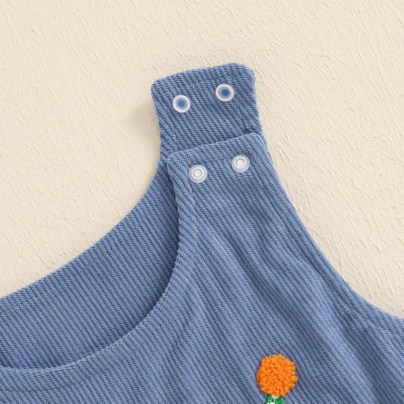 Lamuusaa Toddler Baby Boy Birthday Outfit Sleeveless One Embroidery Birthday Romper Corduroy Jumspuit Cake Smash Outfits (Blue, 6-12 Months) - Image 3
