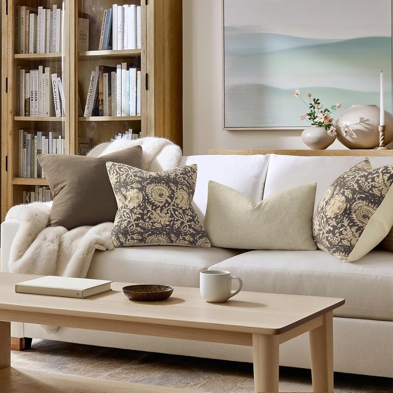 DKwizme Vintage Floral Print Throw Pillow Covers 18x18 Set of 2 Neutral Modern Farmhouse Pillow Cases Accent Decorative Cushion Covers Boho Home Decor for Couch Sofa Chair Bed Living Room, Rustic Gray - Image 4