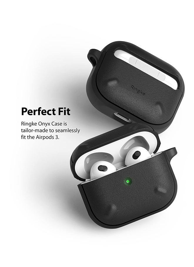 NIBEMINENT - Protective Shockproof Onyx Case with Keychain Carabiner for Apple AirPods 3rd Gen Black - Image 1