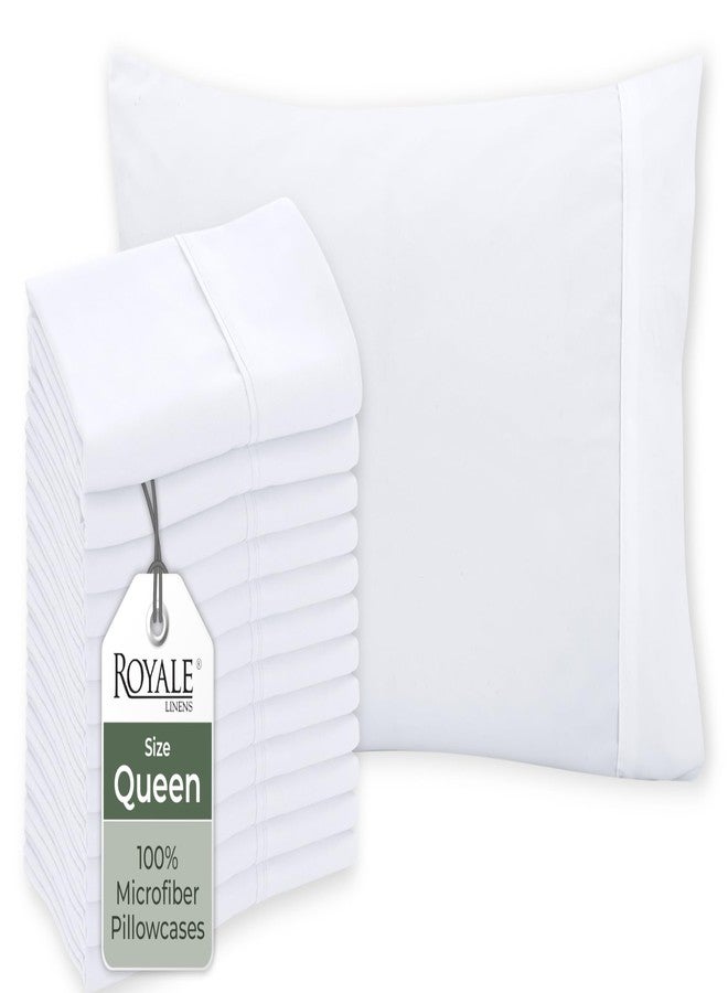 ROYALE LINENS طقم أغطية وسائد بيضاء من رويال لينينز، 12 قطعة - مقاس كوين 20 × 30 بوصة - مصنوع من ألياف دقيقة مصقولة 1800 - مقاوم للتجاعيد والبهتان - عبوة كبيرة من أغطية الوسائد - جودة فندقية، عبوة من 12 قطعة (مقاس كوين، أبيض) - Image 1