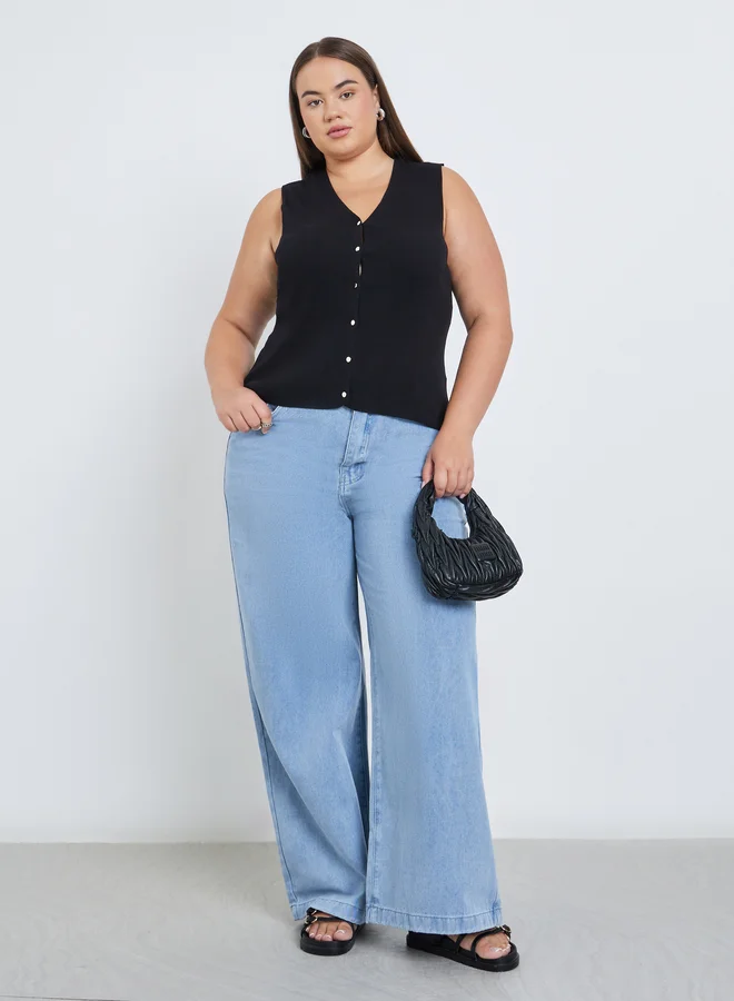 Styli Styli Plus Mid Rise Wide Leg Jeans