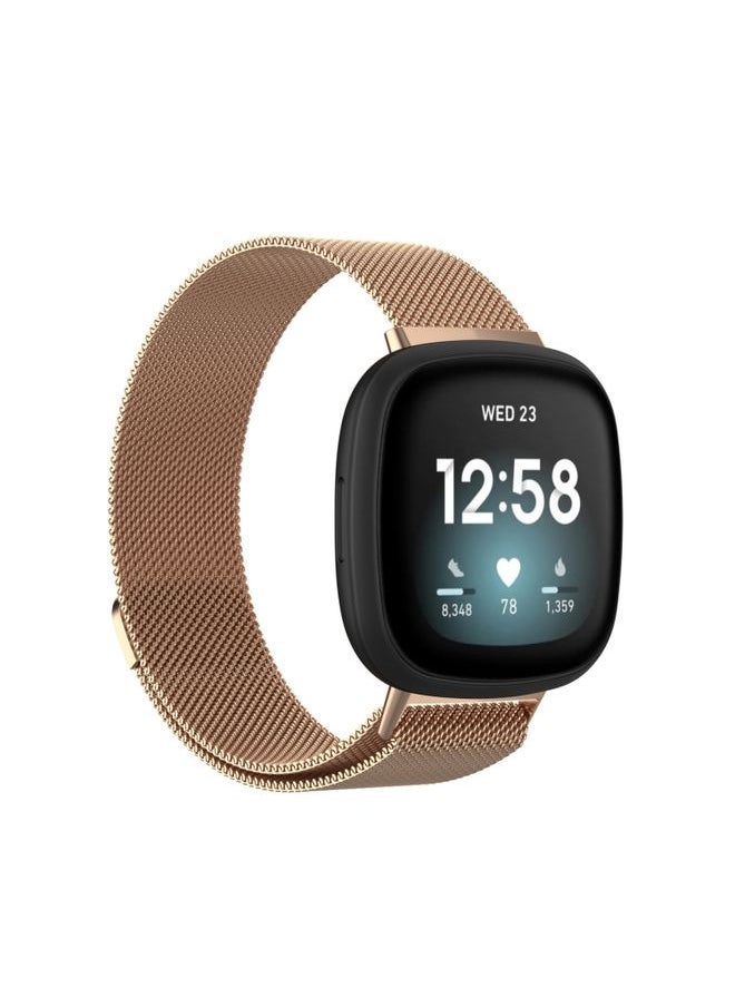 Generic - Replacement Strap For Fitbit Versa 4 / 3 Milanese Magnetic Metal Weave Watchband, Small Size Rose Gold - Image 1