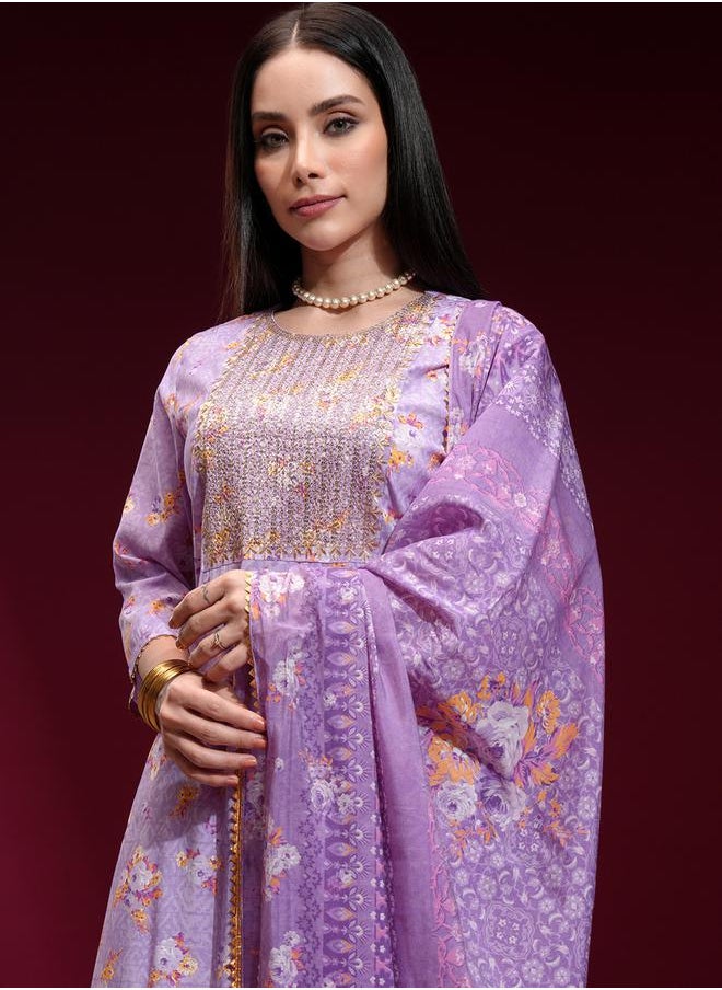 Vishudh - Women Purple Embroidered Floral Kurta Set by Styli - Image 1