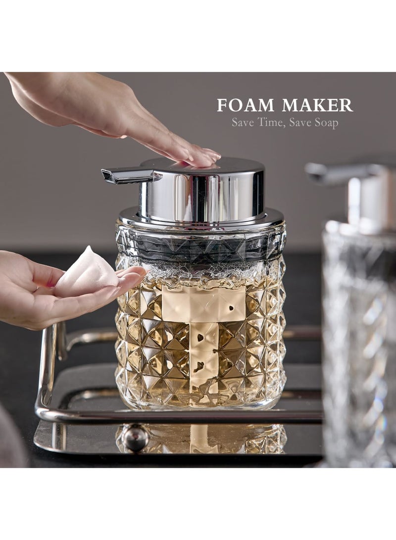 سيوسي Glass Soap Dispenser with Rust Proof Pump, Clear Bathroom Soap and Lotion Dispenser, Refillable Hand Dish Soap Liquid Bottle, Modern Soap Pump Bottles for Bathroom Hotel Kitchen Office (1Pcs) - Image 2