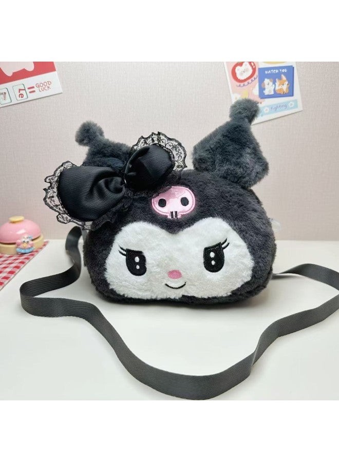 Sanrio Plush Bag Toy Doll Bag Cartoon Ins Style Coin Purse Grab Doll Crossbody Bag-Specifications:Black Butterfly Kurome Crossbody Bag (23*12*4cm)  - Image 1