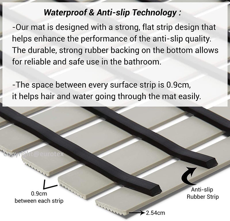 Eurotex Shower Mats for Bathroom Anti Slip/Shower Mat/Shower Mat Anti Slip Bathroom Floor Mat with Water Drain Holes/Thickness 9mm/Size (Grey, 61cm x 45cm) - Image 3