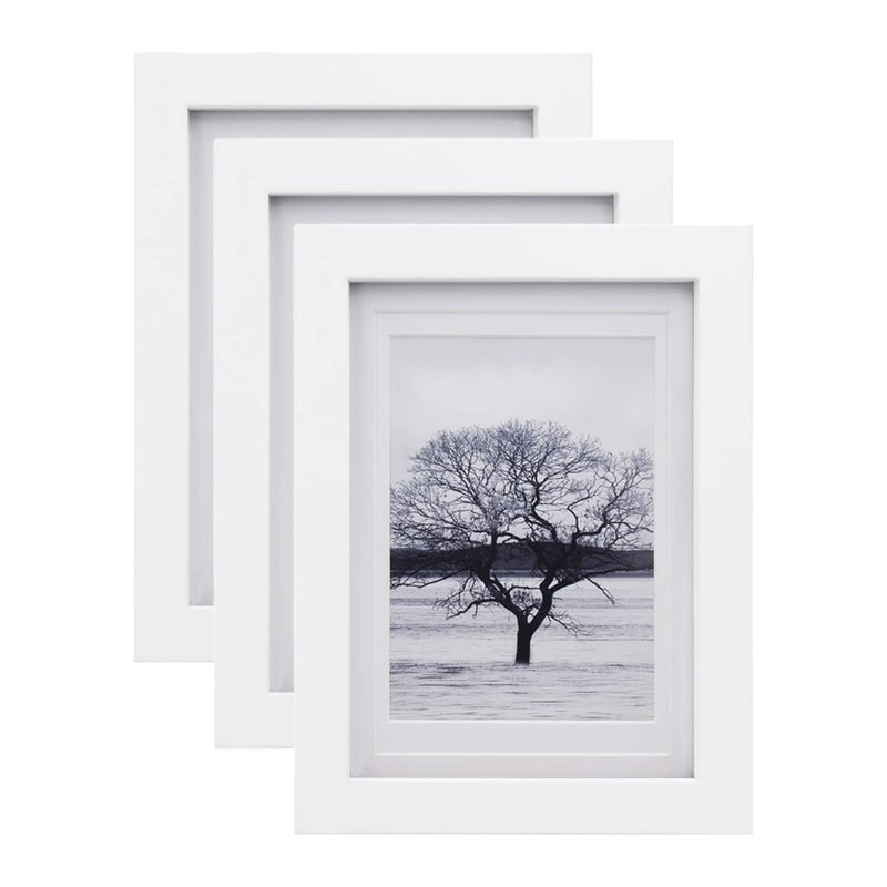مجموعة إطارات صور EGOFINE 7x5 من 3 إطارات خشبية مع حواف لصور 4x6 و 35x5 إطارات صور خشبية صلبة للتثبيت على الطاولة والجدار باللون الأبيض